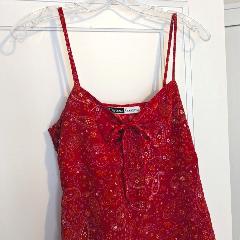 California Concepts Red Pink Orange Paisley Y2K Slip Dress Sundress Small - Picture 4 of 7